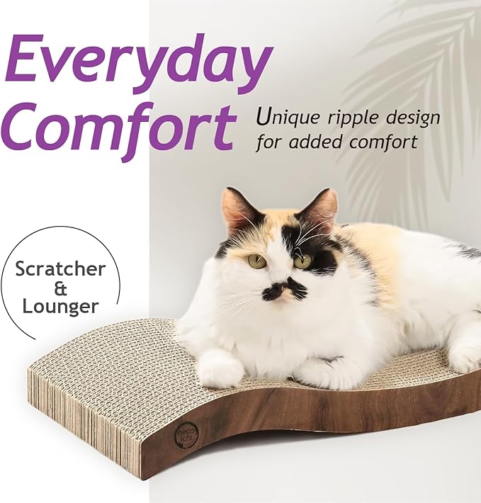 Reversible Wave Cat Scratcher for Indoor Cats - Cat Scratching Board, Horizontal Cat Scratch Pad Lounger with Reversible Usability and Extra Comfort for Lounge(1Pack, Dark Cherry)