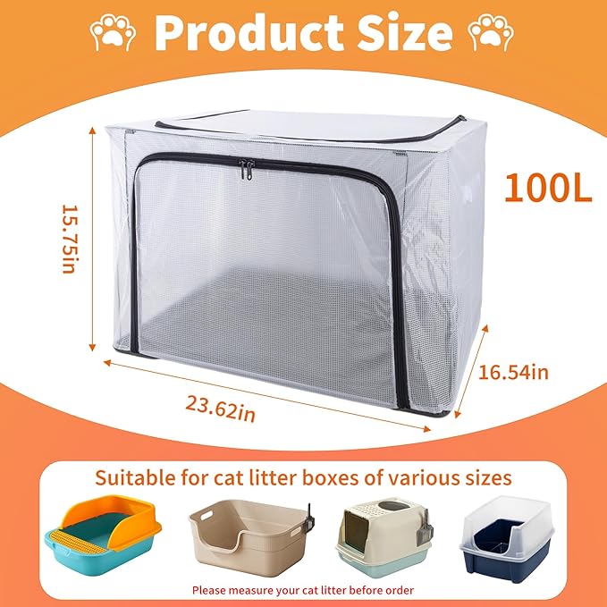 Cat Litter Box Cover with Front and Top Flip-Up Lid,Foldable Waterprof Cat Litter Cover for Odor Control,Easy Access(24x17x16inch)