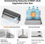 Stainless Steel Litter Box with Lid, SUS304 Metal Cat Litter Boxes, Enclosed Extra Large Kitty LitterBox High Wall, Jumbo Cat Toilet with Triple Pedal, Non-Sticky, Anti-Leakage (XL Grey)