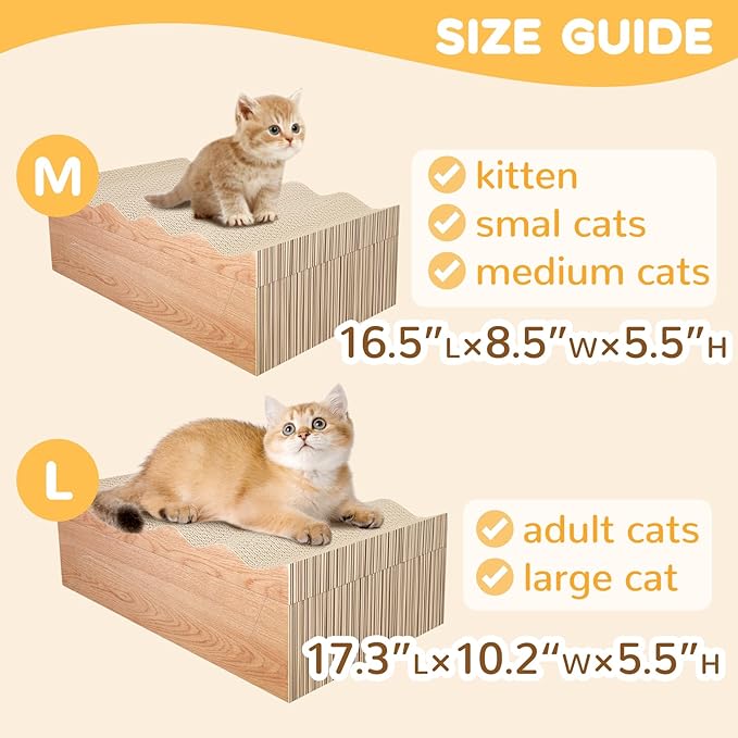 Cat Scratch Pad, 3 Packs Corrugated Cardboards Cat Scratcher Pads for Indoor Cats, Durable Scratching Board for Small Medium Cats Kitten, Suitable for Cats to Rest, Grind Claws and Play