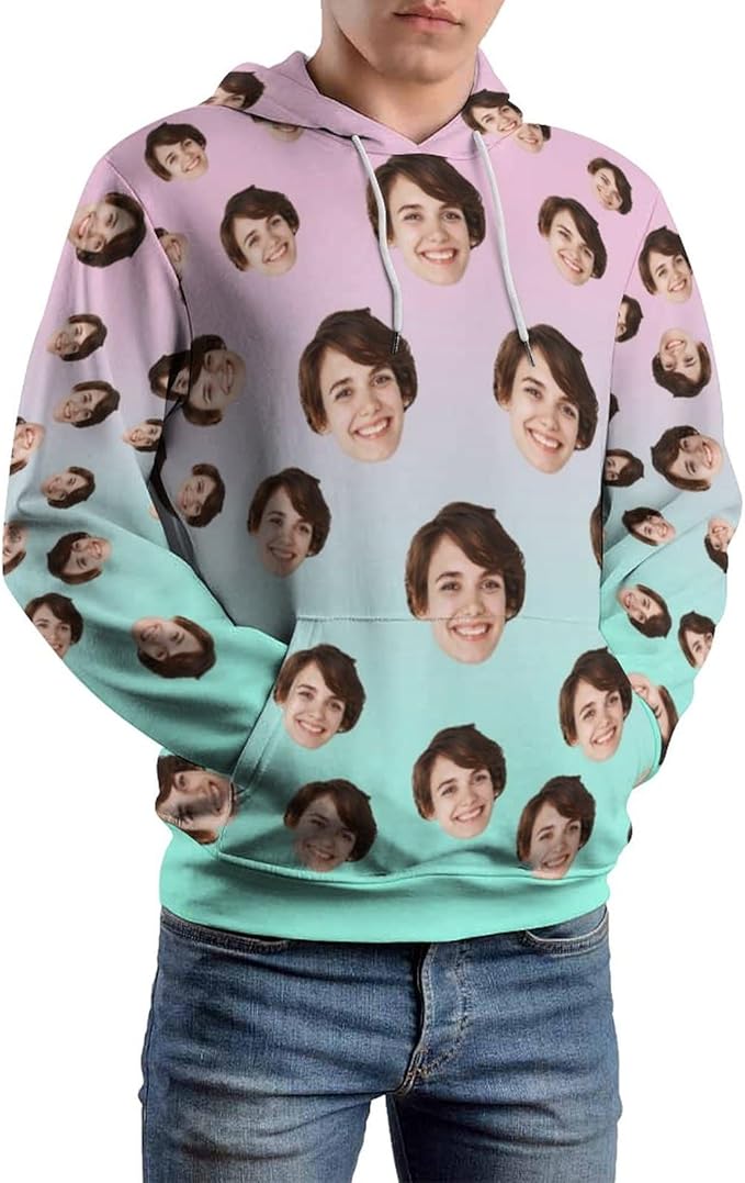Artsadd Custom Face Unisex athletic Pockets Sweatshirt Loose Hoodie Custom Christmas Long Sleeve Sweatshirt Hooded Pullover