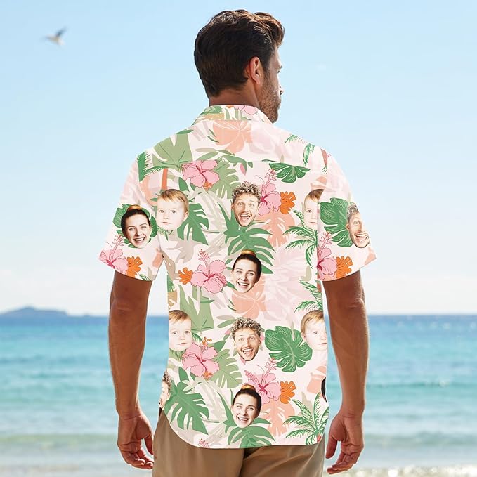 Custom Hawaiian Shirt with Face for Men, Unisex Tropical Beach Shirts Personalized Casual Funny Hawaii Button Down Shirts