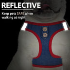 PUPTECK Dog Harness and Leash Set for Small Medium Dogs No Pull Step-in Soft Mesh Puppy Cat Vest Harnesses Reflective at Night, Denim NavyBlue M
