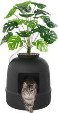Lifewit Cat Litter Box, Hidden Enclosure Litter Tray with Odor Control & Carbon Filter in Living Room, Bedroom, Corner with Faux Plant& Plastic Scoop, 48 x 120 cm/19x47, Black