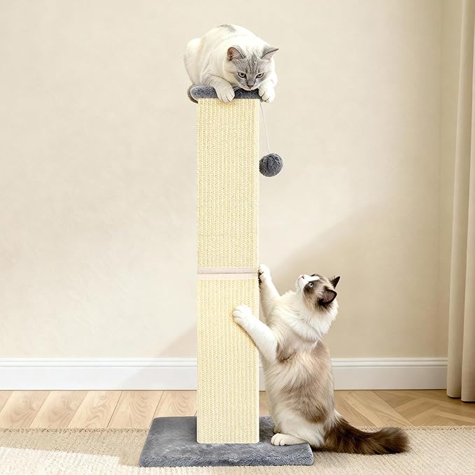 32" Tall Cat Scratching Post for Large Indoor Cats & Kittens, Cat Scratcher with Extra Large Stable Base and Natural Sisal, Sturdy Cat Scratch Post to Protect Furniture & Couch, Grey