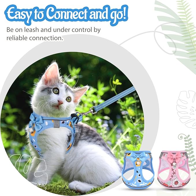 Cat Harness and Leash Escape Proof for Walking, Adjustable Soft Kitten Harness with Reflective Straps Step in Cat Vest Harness for Small Kitten and XS Dogs (Blue, M)