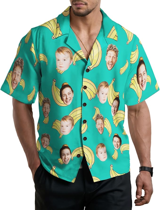 Custom Hawaiian Shirt with Face for Men, Unisex Tropical Beach Shirts Personalized Casual Funny Hawaii Button Down Shirts