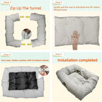 XxingSheep 4 Ways Shuttled XL Cat Tunnel Bed for Indoor Cats Peekaboo Cat Cave Donut with Cool Mat