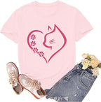 Cat Shirts for Women Cat Mom Tshirts Pet Lover Shirt Cats Paw Print Tee Tops