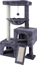 37.4" Cat Tree Tower with Twin Cat Condos for Indoor Cats, All-in-One Activity Center with Cat Scratching Post Cozy Sleeping Perch Hammock and Toy Balls,Grey