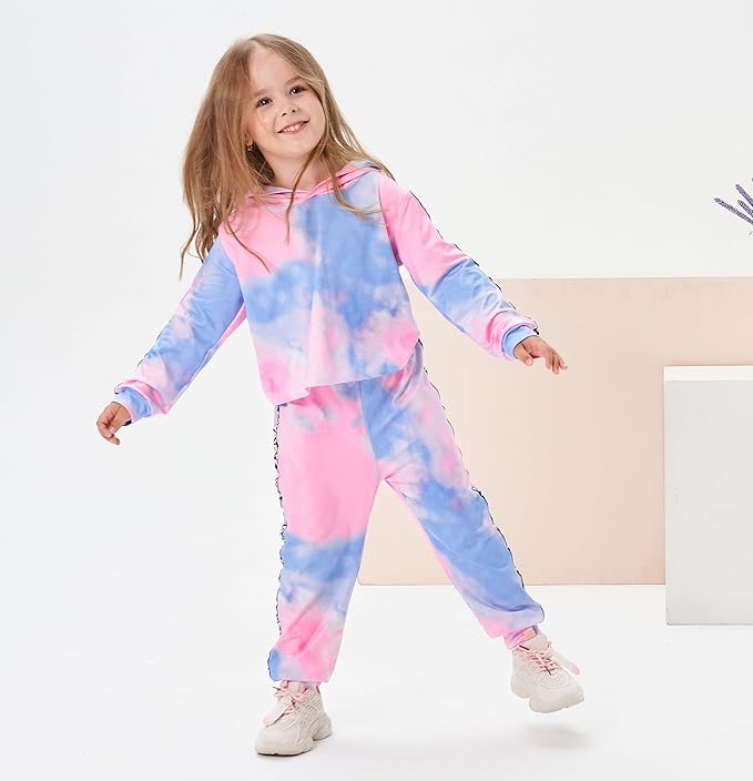 Toddler Baby Girls Clothes Long-sleeve Tie Dye Hoodie Sweatshirt Pants Hooded Outfit Set