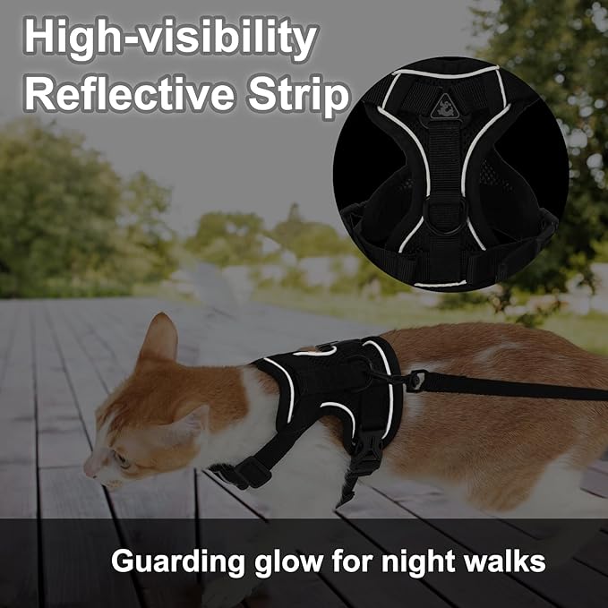 Cat Harness and Leash, Reflective Cat Harness Escape Proof for Walking, Adjustable Kitten Harness and Leash Set, 4 Buckles Easy Control Breathable Cat Vest Harness for All Types of Cats