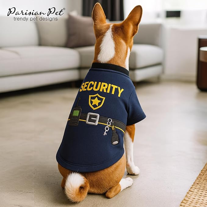 Parisian Pet Dog Security Woofficer Shirt - Embroidered Pet Vest - 100% Cotton & Polyester Doggy Shirt - Lightweight Pet Clothes - Sleeved Puppy Costume - Funny Shirts for Medium Dogs - M