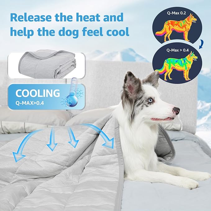 PICK FOR LIFE Cooling Blanket for Dogs, 0.4 Q-MAX Pets Cooling Comforter for Bed Cover, Summer Blanket for Large Dogs Washable, Soft Lightweight Cold Mats for Pet Hot Weather Sleeping (60"×80"/Grey)