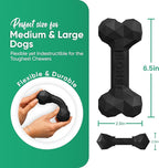 Natural Rubber Dog Chew Bone – Treat-Dispensing, Tough & Indestructible Chew Toy – Safe for Aggressive Chewers – Dental Health & Boredom Relief (Black)