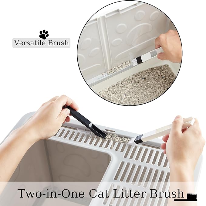 Vealind Covered Litter Box with Lid, Low Entry Kitten Small Litter Box Enclosure with Scooper and Brush, Anti-Splashing Top Entry Litter Box Grey