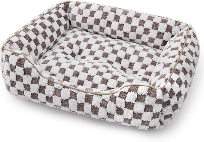 JOEJOY Dog Bed for Medium Small Dogs - Rectangle Orthopedic Dog Sofa Bed, Cute Modern Puppy Bed with Jacquard Shaggy Plush & Anti Slip Bottom, 25x21x8inches, Cofffee