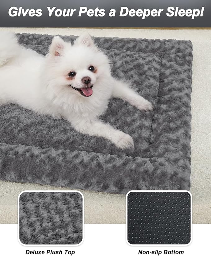 Washable Dog Bed Mat Ultra Soft Dog Crate Pad Comfy Fluffy Pet Kennel Beds Sleeping Mattress for Large Jumbo Medium Small Dogs, 35 x 22 Inch, Gray