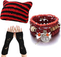 CORIRESHA Therian Emo Clothing Cat Ear Y2k Beanie Grunge Fingerless Gloves Bohemian Stacked Bracelets Set