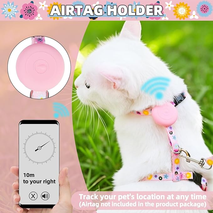 PUPTECK Adjustable Cat Harness and Leash Set Escape Proof Kitten Strap Collar for Walking Travel, Floral Pattern