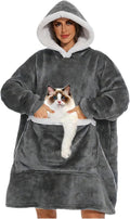 Wearable Blanket Hoodie with Giant Pocket, Soft Warm Sherpa Fleece Oversized Blanket Sweatshirt Gifts for Women Men