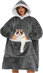 Wearable Blanket Hoodie with Giant Pocket, Soft Warm Sherpa Fleece Oversized Blanket Sweatshirt Gifts for Women Men
