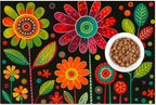 Vibrant Flower Pattern Pet Food Mat Spill-Proof Pet Feeding Mats for Food and Water Bowls Non-Slip Cats Placemat for Pet Areas Easy Clean Fast Dry Dog Water Bowl Mat 24" x 16"