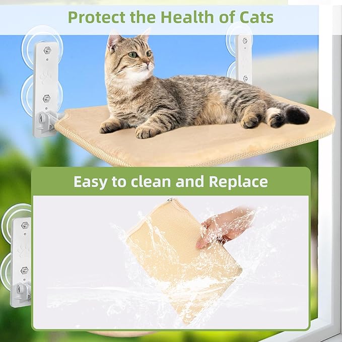 2PCS Replacement Cover for Cat Window Perch, M Size Cordless Cat Window Hammock Bed Accessories, Reversible Breathable/Warm Seat Cover for Inside (White, 20.4" L x 11.8" W)