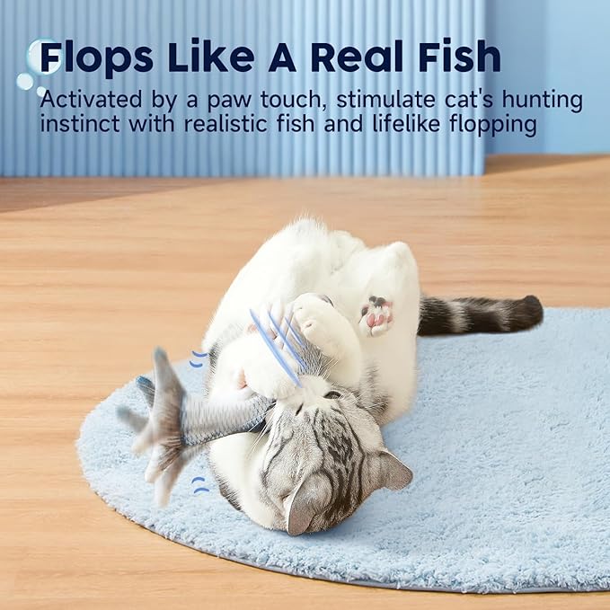 Potaroma Cat Toys Flopping Fish with Catnip, Moving Kitten Kicker, Floppy Wiggle Carp for Small Dogs, Interactive Motion Kitty Exercise, 10.5 Inches