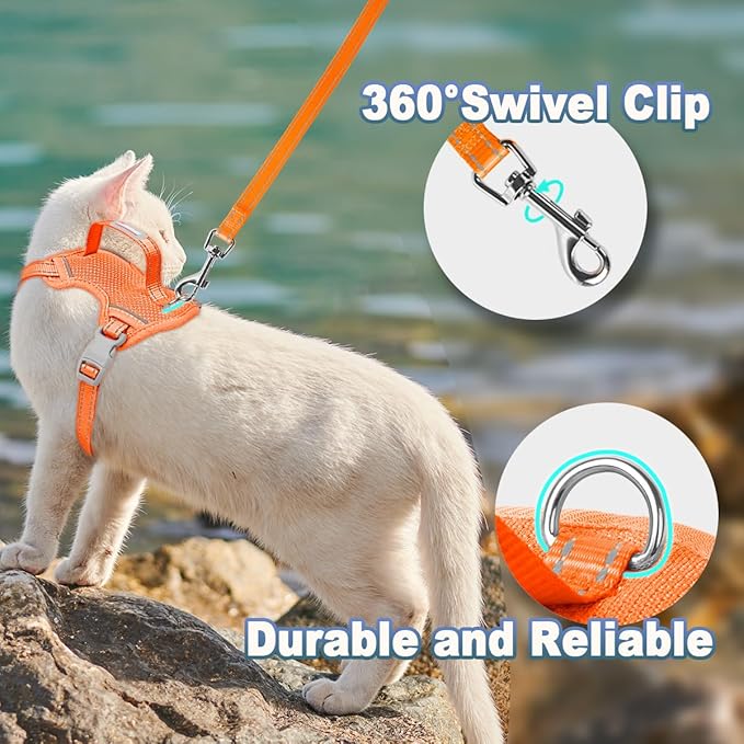 Cat Harness and Leash Set Escape Proof for Kitten Walking, Soft Adjustable Top Handle Vest Harnesses for Cats, Easy Control Breathable Reflective Small Medium Large, Orange, XXS