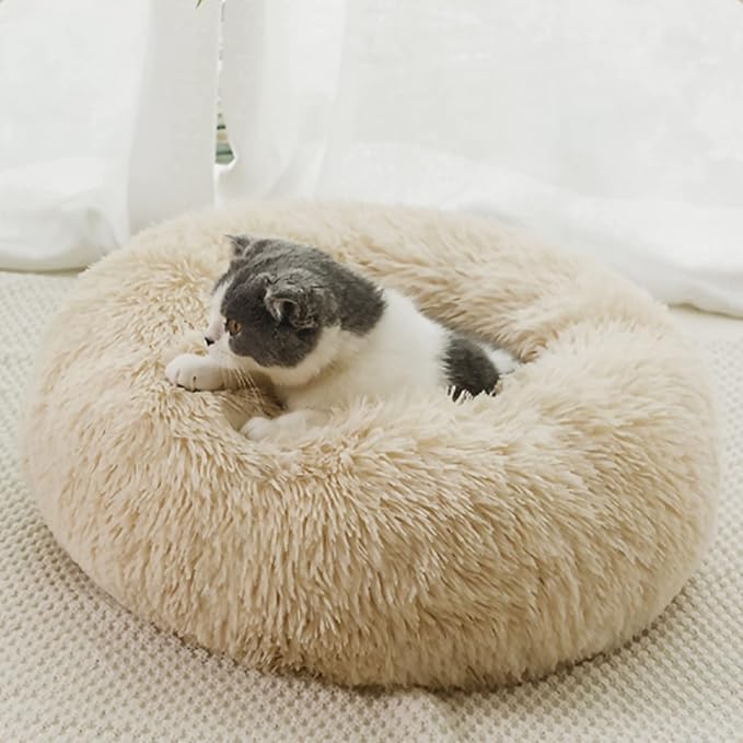 Nisrada Cat Beds for Indoor Cats,24 Inch Dog Bed for Small Melium Large Dogs, Washable-Round Pet Bed for Puppy and Kitten with Slip-Resistant Bottom