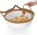 Cotton Rope Cat Bed, Foldable Sleeping Basket with Playing Rope Ball, Hand Woven Small Dogs Sofa Bed, Kitten Shaped House for Pets (Medium, Brown & Beige)