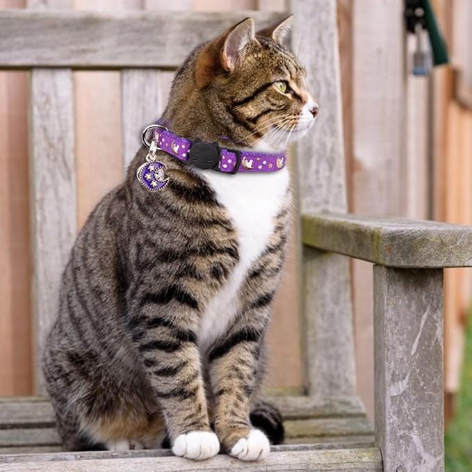 2Pcs Breakaway Cats Collars Cat Collars for Boy & Girl Cats Adjustable Kitten Collars with Bell,Purple+Scarlet