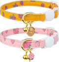2 Pack Cotton Breakaway Cat Collar Yellow and Pink Rose Pendant Cute Kitten Cat Collar with Bell