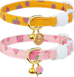 2 Pack Cotton Breakaway Cat Collar Yellow and Pink Rose Pendant Cute Kitten Cat Collar with Bell