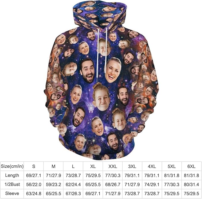 Artsadd Custom Face Unisex athletic Pockets Sweatshirt Loose Hoodie Custom Christmas Long Sleeve Sweatshirt Hooded Pullover