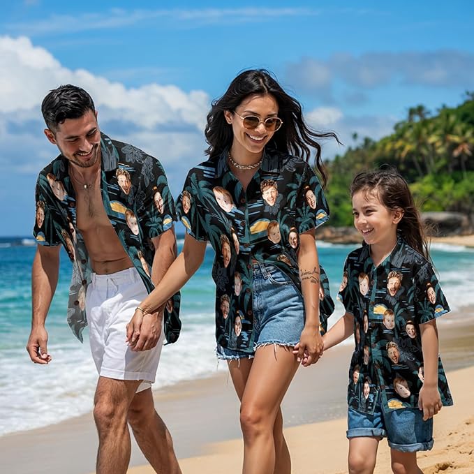 Custom Hawaiian Shirt with Face for Men, Unisex Tropical Beach Shirts Personalized Casual Funny Hawaii Button Down Shirts