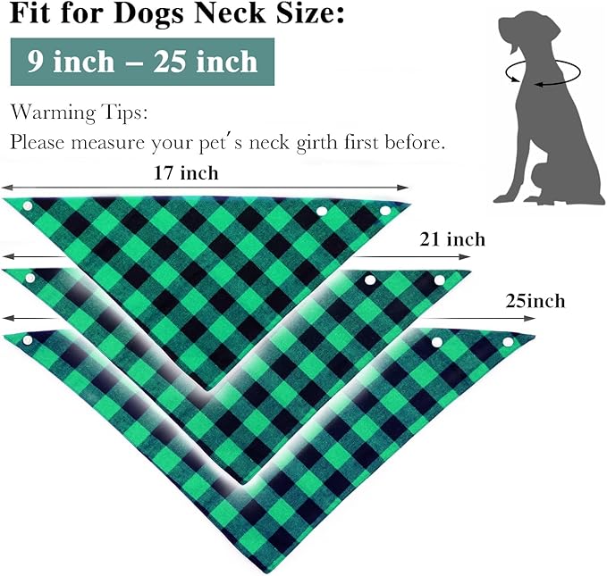 Christmas Plaid Dog Bandana with Button, Fall Dual Layer Soft Cotton Triangle Dog Scarf Kerchief Washable Girl Boy Dog Bandanas Adjustable Accessories for Small Medium Large Extra Large Dog Puppy Pet