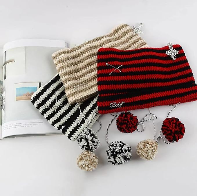 Y2k Beanies Crochet Knitted Cat Hats Goth Cross Devil Hat Striped Alt Emo Accessories Grunge Y2k Aesthetic Clothes