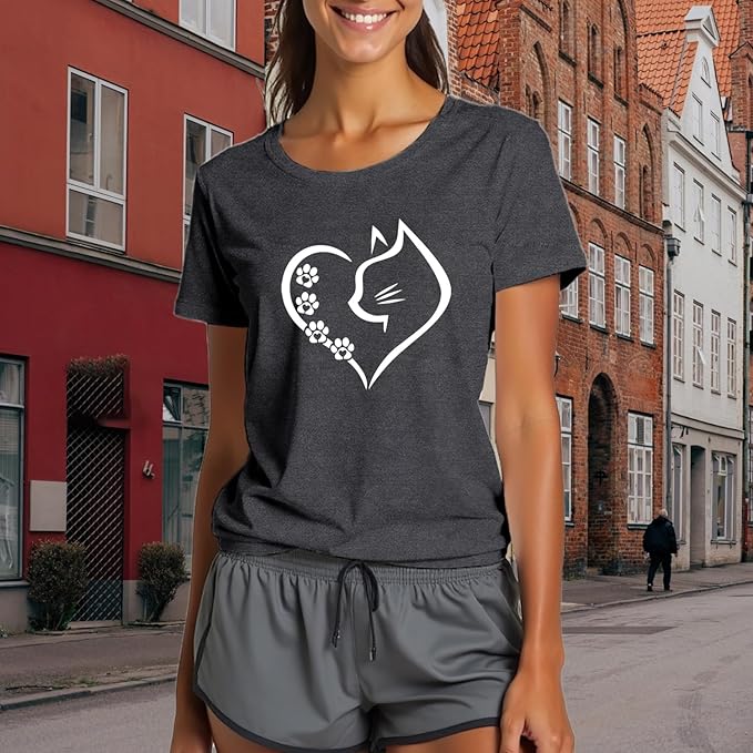 Cat Shirts for Women Cat Mom Tshirts Pet Lover Shirt Cats Paw Print Tee Tops
