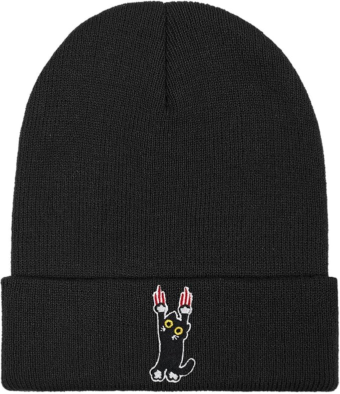 Funny Beanies Warm Knit Hats Fall Winter Black Hip Pop Knit Hat Cap for Women Men