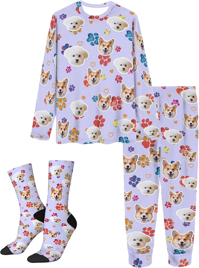 Artsadd Personalized Pajamas with Faces for Women Men Custom Christmas Pajamas Gifts for Family Couple, Funny Photo Pjs