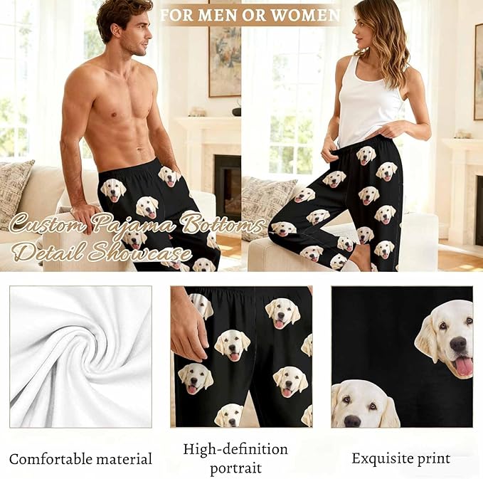 Custom Couple Pajama Pants Sock with Funny Face, Personalized PJ Anniversary Birthday Women Men Pants