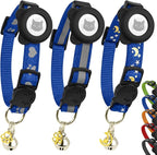 Cat Collar with AirTag Holders, 3-Pack, Reflective Breakaway Safety Collars, Bells and Matching Charms, Adjustable, Paw Hearts, Moon Stars Design, Lucky Charm, Blue