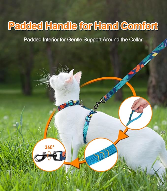 Halypet Cat Harness and Leash Set, 3-in-1 Adjustable & Lightweight, Escape-Proof, Comfortable Soft Kitten Harness for Large Cats, Safe, Easy to Wear, Outdoor Walking Travel