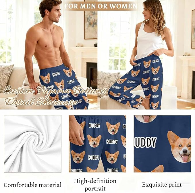 Custom Couple Pajama Pants Sock with Funny Face, Personalized PJ Anniversary Birthday Women Men Pants