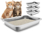 Fhiny 4Pack Stainless Steel Kitten Litter Box, Small Size Low Entry Metal Cat Open Litter Pan Potty Kitten Training Toilet Odor Control Smooth Surface (XL:15.7" L×11.8" W×2" H)