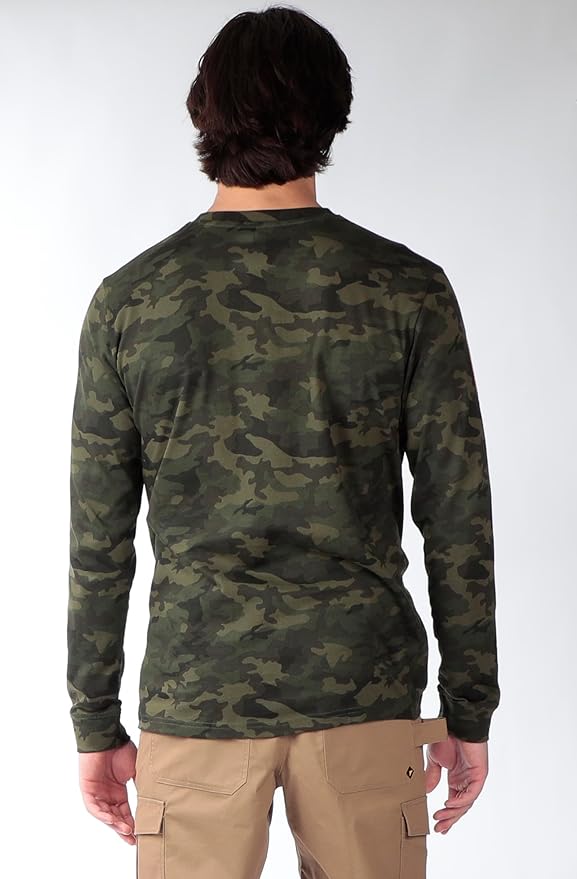 Caterpillar Trademark Banner Long Sleeve Tee Shirts for Men with Center Back Neck Wire Management Loop and Cat Workwear Logo