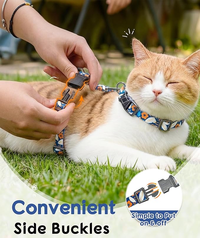 Halypet 2-Pack Cat Harness and Leash Set, Escape Proof 3-in-1 Adjustable Harness for Cats, Soft Lightweight, Easy On & Control for Walking, Travel & Outdoor Use, Navy Floral, Small
