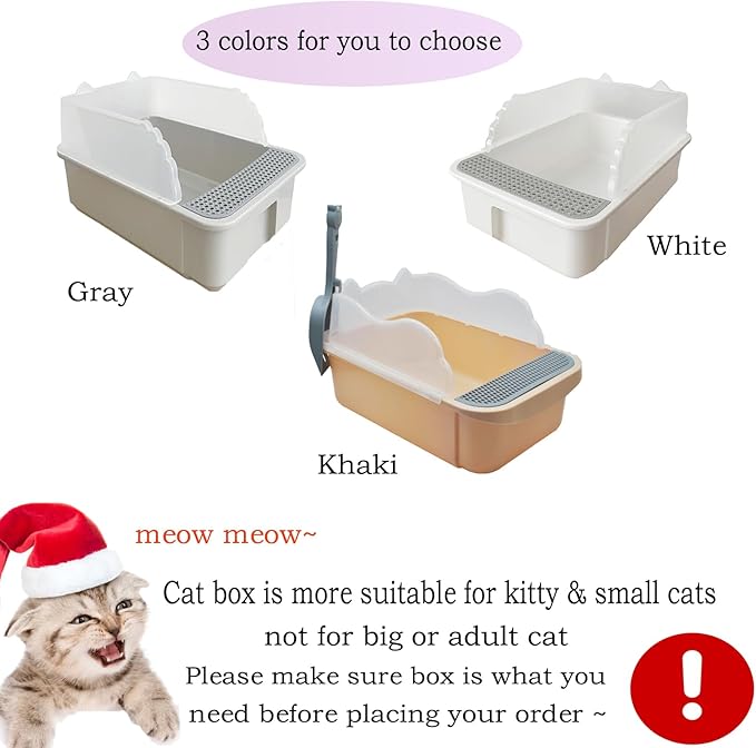 Open Cat Litter Box with High Side,Heightening Anti-Splashing Cats Litter Pan,Kitten Toilet with Litter Sifting Scoop,Semi-Enclosed Removable Kittens Litter for Easy to Clean Boxes No Odor